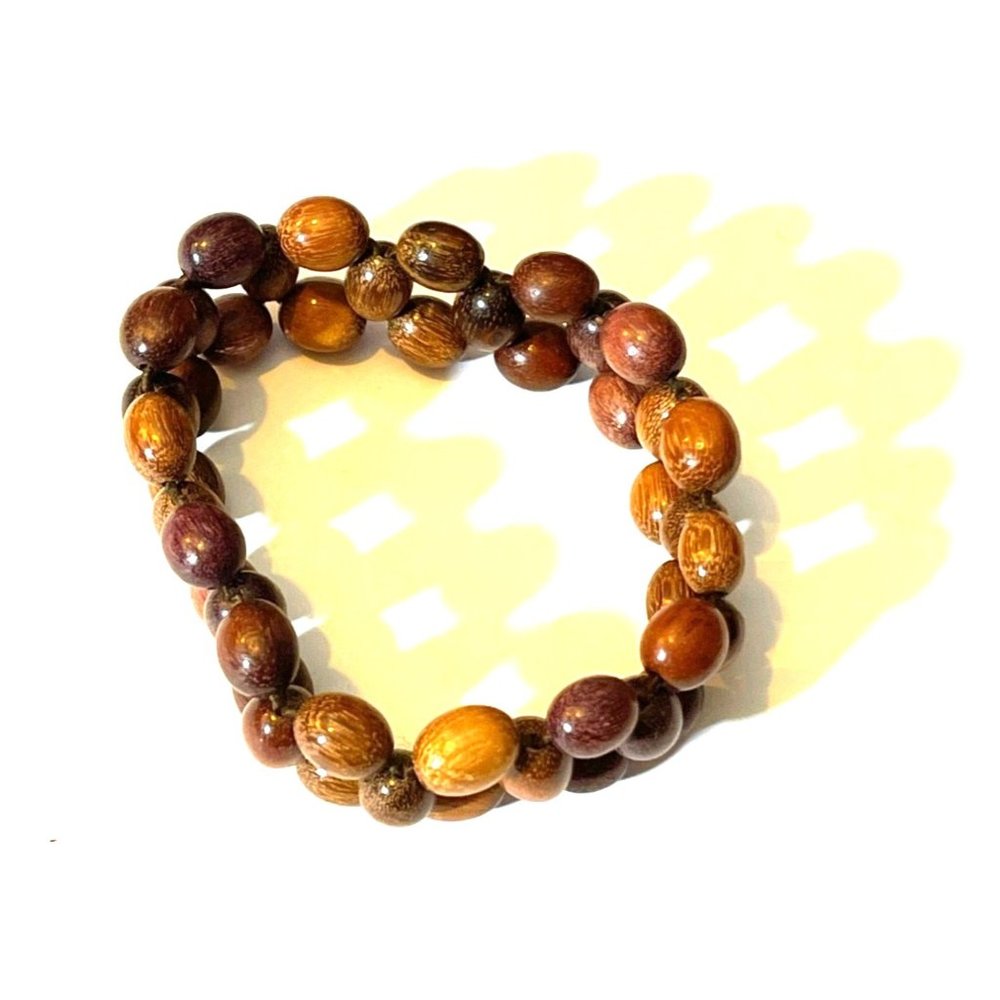 Vintage Woven Wood Bead Bracelet Fun Retro Pattern Unisex Jewelry - Picture 7 of 7